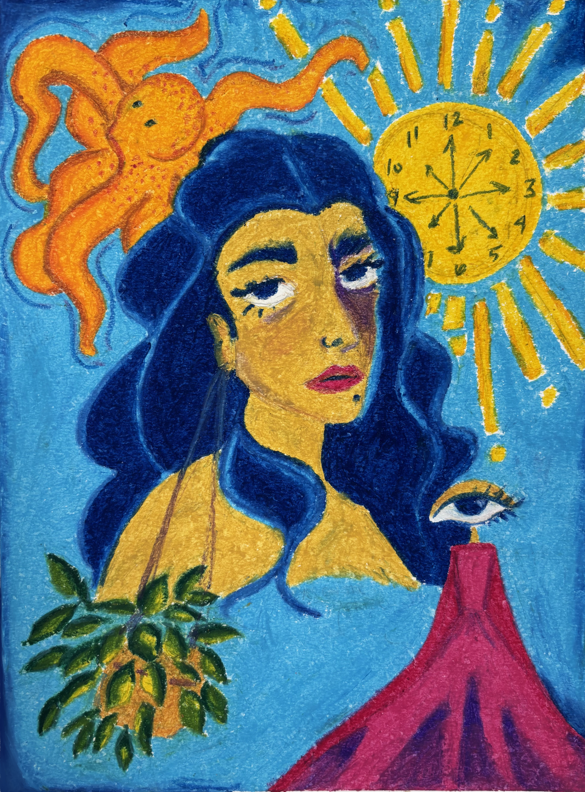 Self portrait, oil pastel on paper